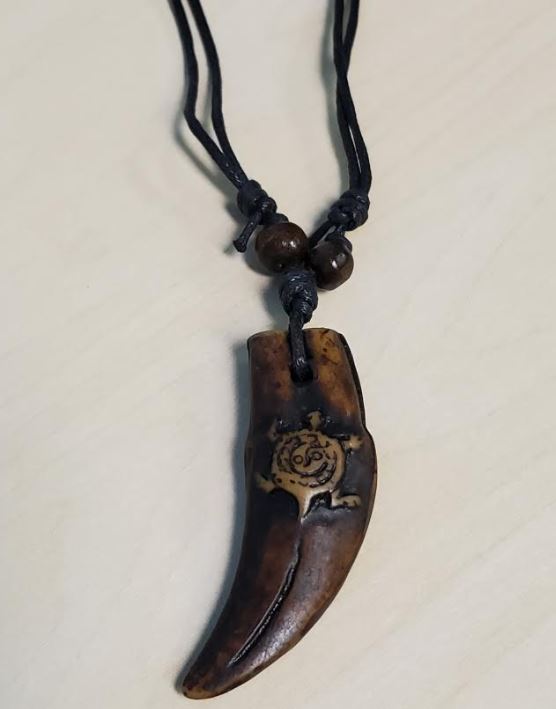N1509 Brown Turtle on Tooth on Leather Cord Necklace - Iris Fashion Jewelry