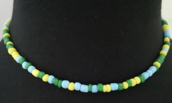 N52 Silver Blue Green Yellow Seed Bead Choker Necklace with FREE Earrings - Iris Fashion Jewelry