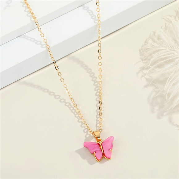 N1336 Gold Dainty Pink Butterfly Necklace With Free Earrings - Iris Fashion Jewelry