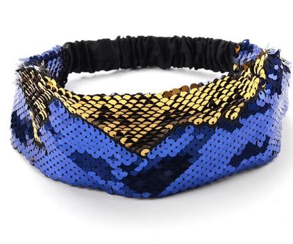 H354 Gold & Royal Blue Sequin Head Band for Adults - Iris Fashion Jewelry