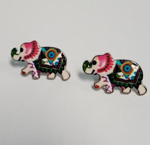 L271 White Colorful Festive Elephant Earrings - Iris Fashion Jewelry