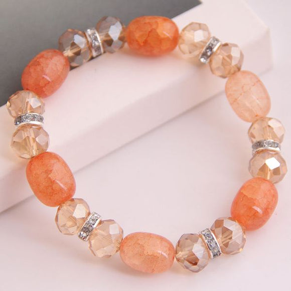 B672 Orange Crackle Stone with Gems Bracelet - Iris Fashion Jewelry