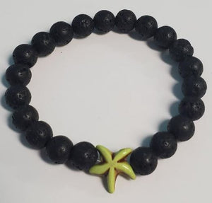 B896 Black Lava Stone Lime Green Starfish Bead Bracelet - Iris Fashion Jewelry