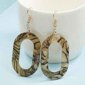 E423 Khaki Acrylic Oval Dangle Earrings - Iris Fashion Jewelry