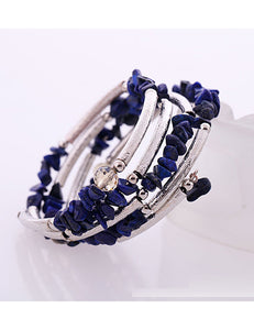 B1144 Silver Blue Stone Coil Bracelet - Iris Fashion Jewelry