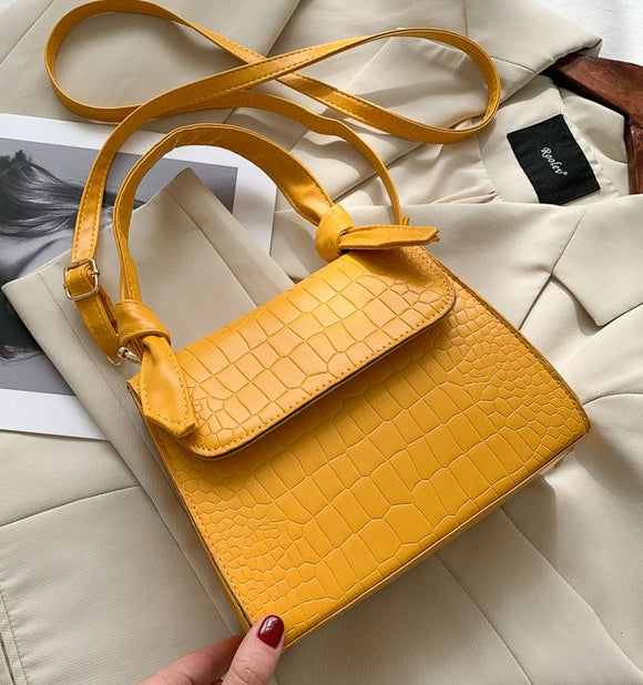 PB25 Golden Yellow Crocodile Design Shoulder Bag - Iris Fashion Jewelry