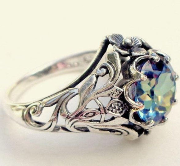 R08 Silver Iridescent Gemstone Ring - Iris Fashion Jewelry