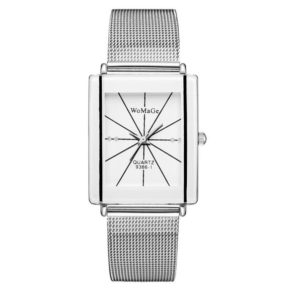 W585 Silver & White Rectangular Quartz Watch - Iris Fashion Jewelry