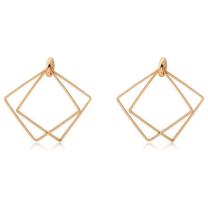 E680 Gold Double Square Earrings - Iris Fashion Jewelry