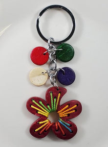 K65 Red Flower Coconut Shell Colorful Wooden Disk Keychain - Iris Fashion Jewelry