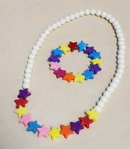 L391 Bold Colors Star Bead Necklace & Bracelet Set - Iris Fashion Jewelry