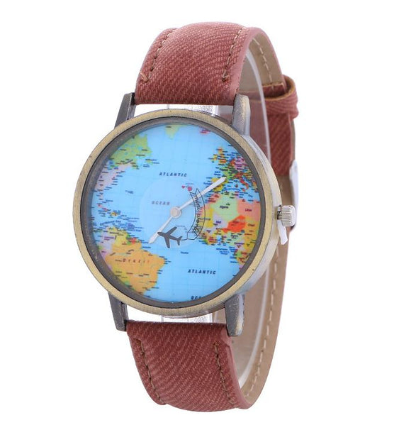 W533 Brown Band Globe Collection Quartz Watch - Iris Fashion Jewelry