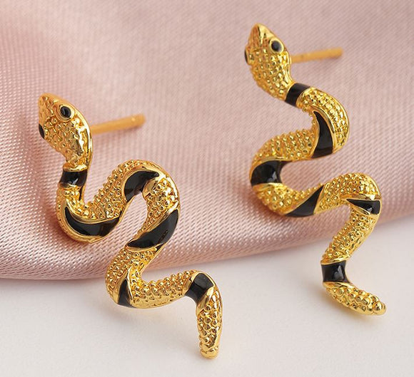 E479 Gold Snake Earrings - Iris Fashion Jewelry