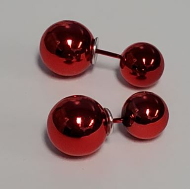 *E148 Red Small Double Ball Earrings - Iris Fashion Jewelry