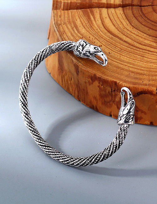 B861 Silver Eagle Head Spiral Cuff Bracelet - Iris Fashion Jewelry