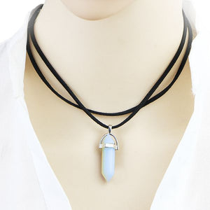 N912 Iridescent Crystal Leather Cord Choker Necklace with FREE Earrings - Iris Fashion Jewelry