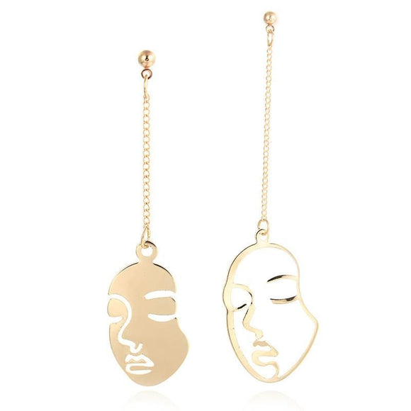 E1226 Gold Dangle Face Silhouette Earrings - Iris Fashion Jewelry