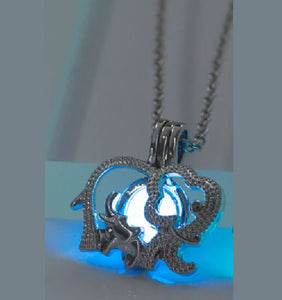 N128 Silver Glow in the Dark Mommy & Baby Elephant Necklace with FREE EARRINGS - Iris Fashion Jewelry