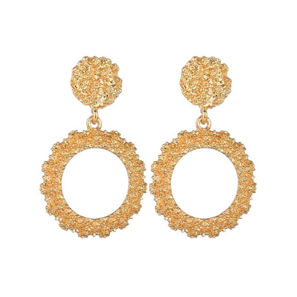 E813 Gold Textured Hoop Earrings - Iris Fashion Jewelry