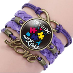 B1089 Purple Autism Awareness Leather Bracelet - Iris Fashion Jewelry