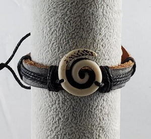 *B790 Spiral Design Faux Bone Leather Bracelet - Iris Fashion Jewelry