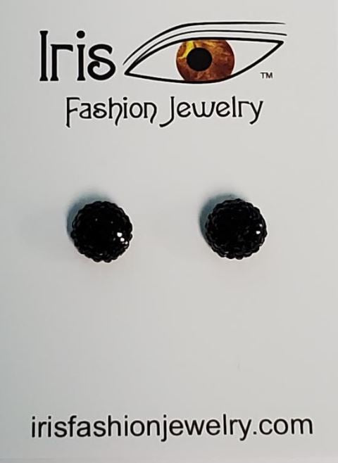 *E925 Black Gemstone Covered Ball Magnetic Earrings - Iris Fashion Jewelry