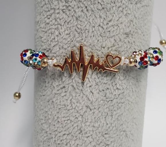 B769 Heart Beat Pulse Gemstone White Cord Bracelet - Iris Fashion Jewelry