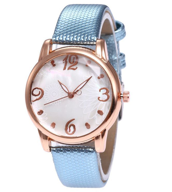 W490 Rose Gold Light Blue Blossom Collection Quartz Watch - Iris Fashion Jewelry