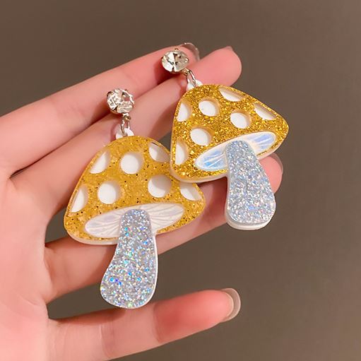 E1596 Acrylic Glitter Mushroom Earrings - Iris Fashion Jewelry
