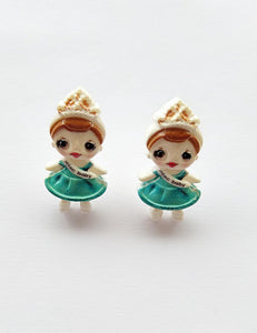 L211 Teal Dress Cartoon Girl Stud Earrings - Iris Fashion Jewelry
