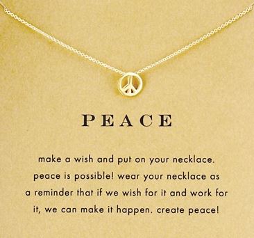 *N936 Gold Peace Sign Necklace on Gift Card with FREE Earrings - Iris Fashion Jewelry