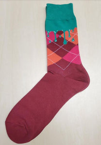 SF505 Burgundy Plaid Green Drip Socks - Iris Fashion Jewelry