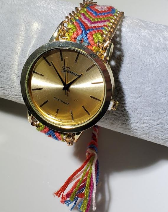 W580 Multi Color Knitted Pull Cord Quartz Watch - Iris Fashion Jewelry