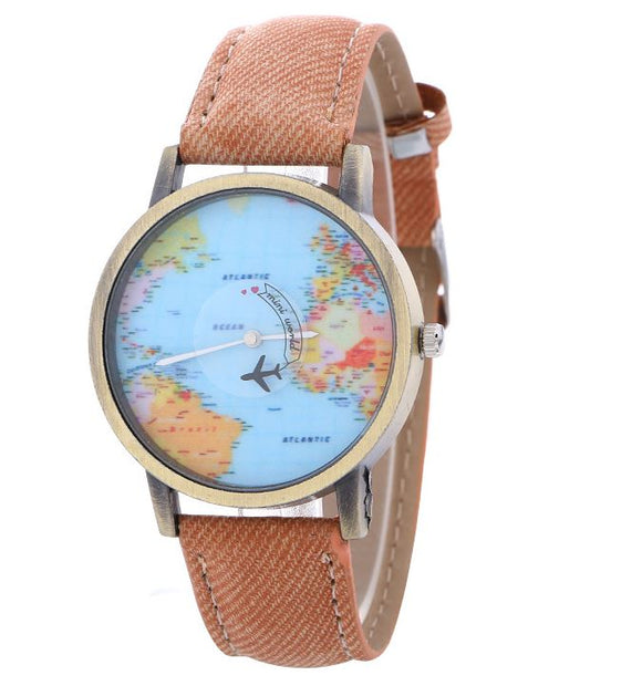 W535 Light Brown Band Globe Collection Quartz Watch - Iris Fashion Jewelry