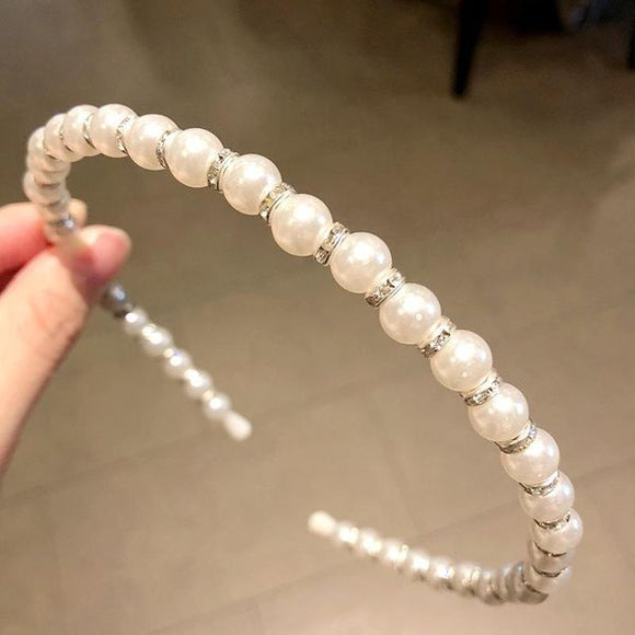 H435 White Silver Gemstone Pearl Hair Band - Iris Fashion Jewelry