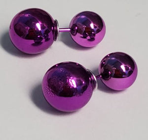 *E175 Purple Small Double Ball Earrings - Iris Fashion Jewelry