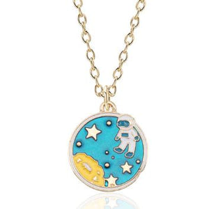 L503 Gold Planet & Astronaut Necklace - Iris Fashion Jewelry