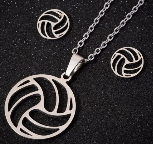 N53 Silver Volleyball Stainless Steel Necklace with FREE Earrings - Iris Fashion Jewelry