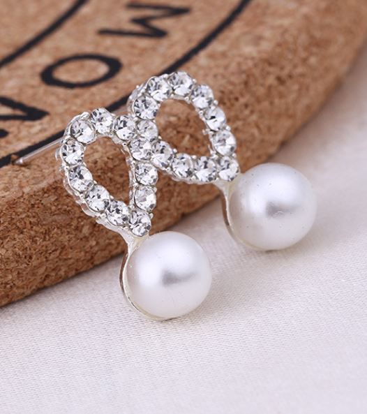 E1397 Silver Rhinestone & Pearl Earrings - Iris Fashion Jewelry