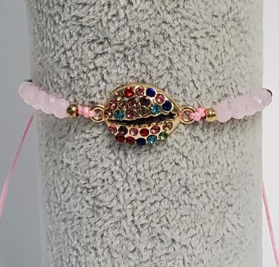 B936 Light Pink Cord Bead Multi Color Rhinestone Shell Bracelet - Iris Fashion Jewelry