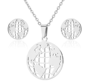 N1834 Silver Globe Stainless Steel Necklace with FREE Earrings - Iris Fashion Jewelry