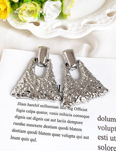 E1795 Silver Textured Irregular Shape Earrings - Iris Fashion Jewelry