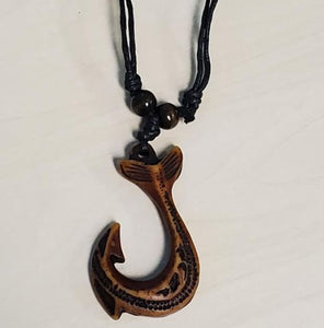 N1550 Hook & Tail Fin on Leather Cord Necklace - Iris Fashion Jewelry