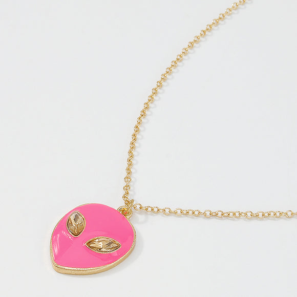N925 Gold Hot Pink Enamel Champagne Gemstone Alien Necklace with FREE Earrings - Iris Fashion Jewelry