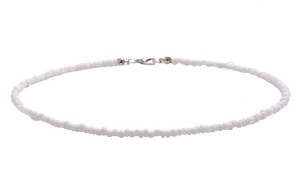 N590 Silver White Seed Bead Choker Necklace with FREE Earrings - Iris Fashion Jewelry