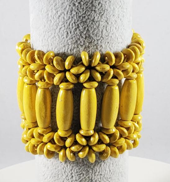 B308 Yellow Wooden Flower Shape Bead Bracelet - Iris Fashion Jewelry