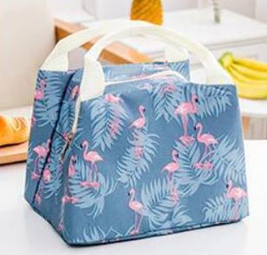 G100 Gray Flamingo Insulated Lunch Tote with Zipper Closure - Iris Fashion Jewelry