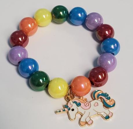 L264 Multi Color Pearlized Beads Unicorn Charm Bracelet - Iris Fashion Jewelry
