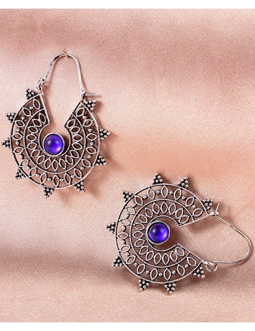 E1578 Silver Purple Gem Earrings - Iris Fashion Jewelry