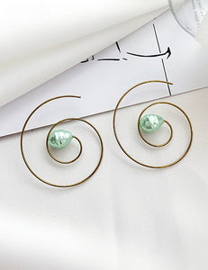 E224 Gold Mint Green Bead Spiral Earrings - Iris Fashion Jewelry